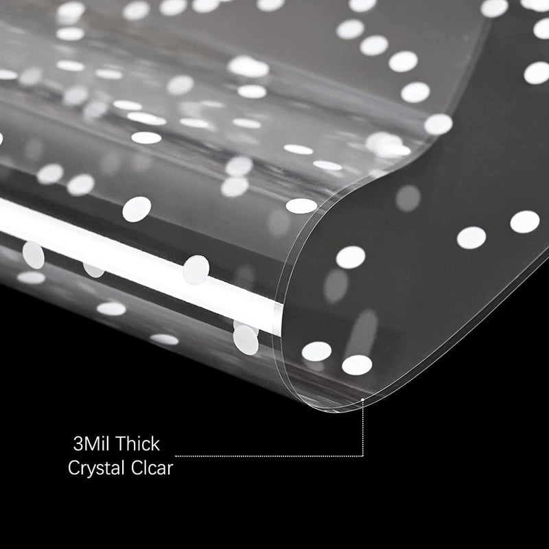 Giiffu Clear Cellophane Wrap Roll (34 in x 148 ft)-Cellophane Roll for Gift Basket, White Polka Dot Wrapping Paper, 3 Mil Thick Plastic Hampers Gift Wrap for Flower Bouquet, Basket, Treats, Crafts - Image 3